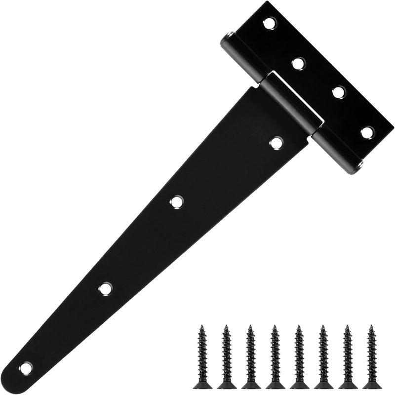 TDCHINGES 10 Inch Shed Door Hinges T-Strap Gate Hinge Heavy Duty 2 Pack Barn Farm Fence Tee Hinges for Doors Outdoor Kitchen Wood Cabinet Interior Exterior Window Bar Shop Matte Blake Door Hinge Hardware Kit - Image 1